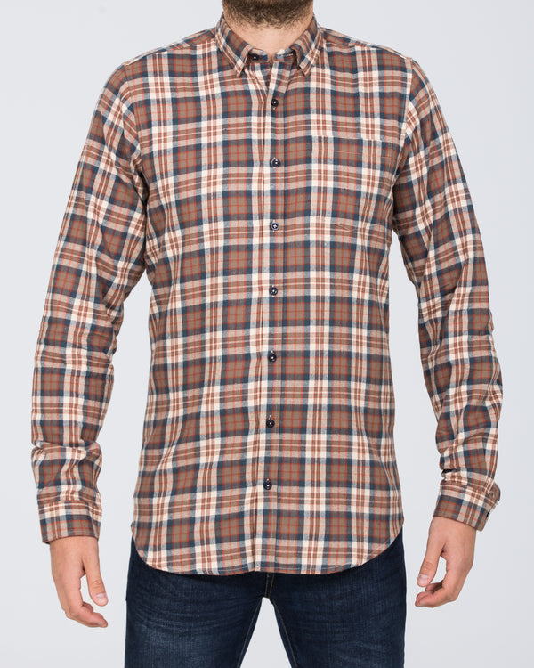 2t Slim Fit Long Sleeve Tall Checked Shirt (taupe)