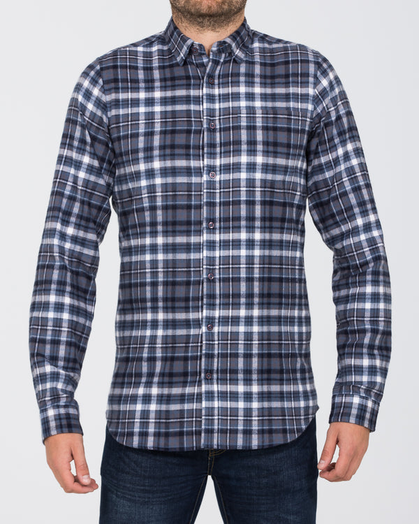 2t Slim Fit Long Sleeve Tall Checked Shirt (blue)