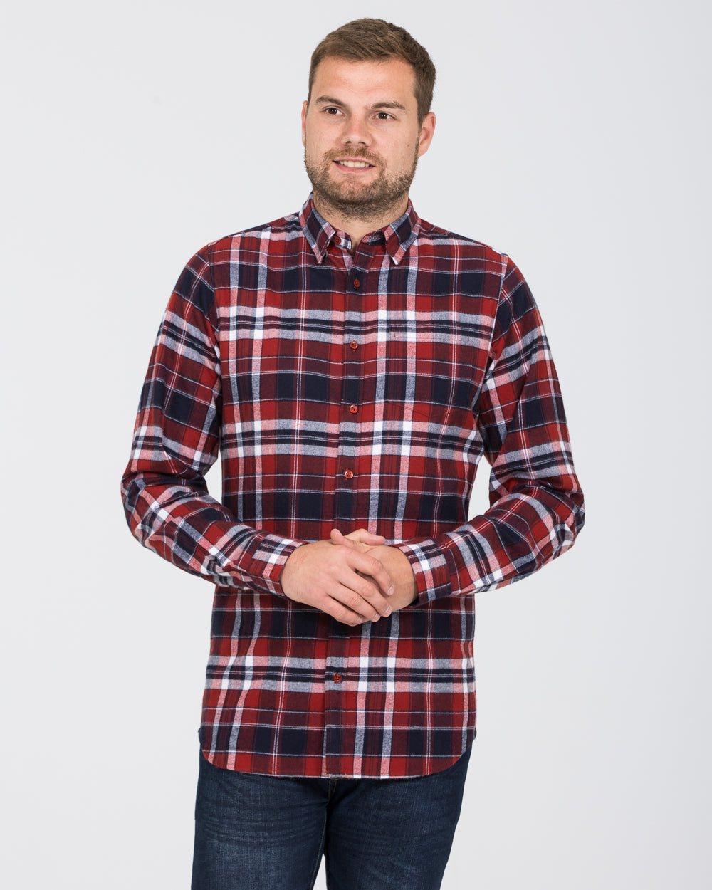 2t Slim Fit Long Sleeve Tall Shirt (red check)