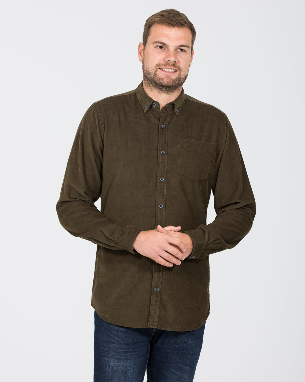 2t Tall Slim Fit Long Sleeve Corduroy Shirt (olive)