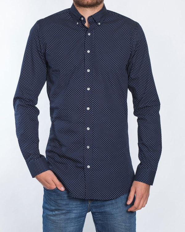 2t Slim Fit Long Sleeve Tall Shirt (navy dot)