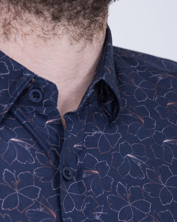 2t Carlos Slim Fit Long Sleeve Tall Shirt (navy floral)