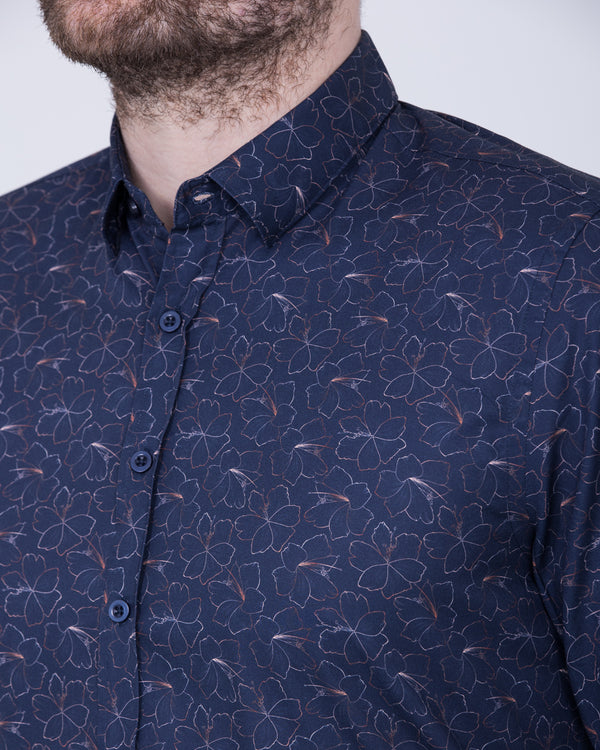 2t Carlos Slim Fit Long Sleeve Tall Shirt (navy floral)