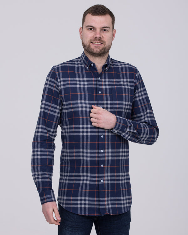2t Slim Fit Tall Kariertes Hemd (Marineblau)