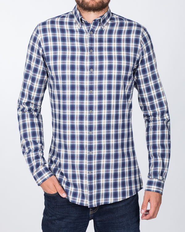 2t Slim Fit Long Sleeve Tall Shirt (navy/brown)