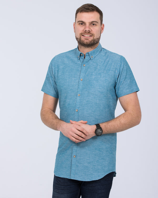 2t Slim Fit Tall Linen Blend Short Sleeve Shirt (aqua)