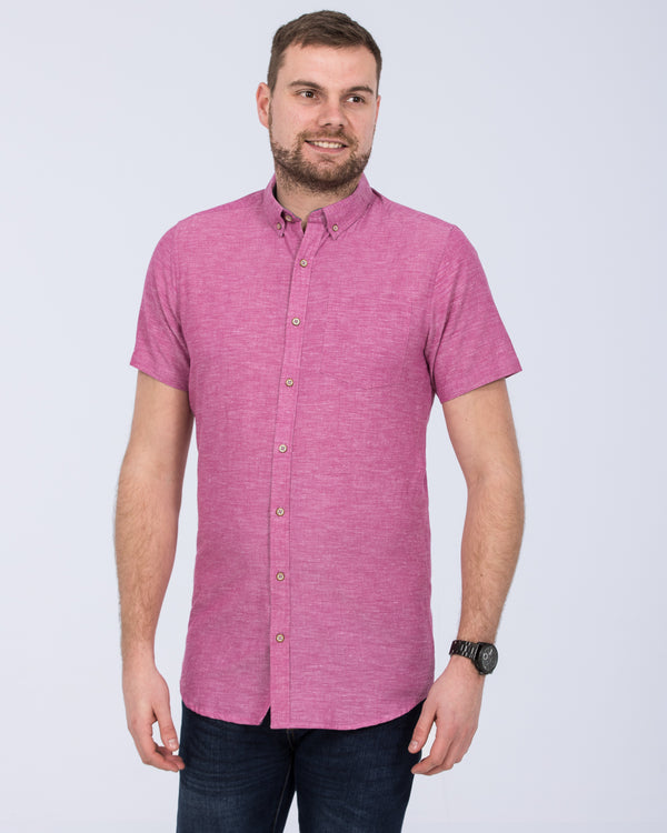 2t Slim Fit Tall Linen Blend Short Sleeve Shirt (pink)