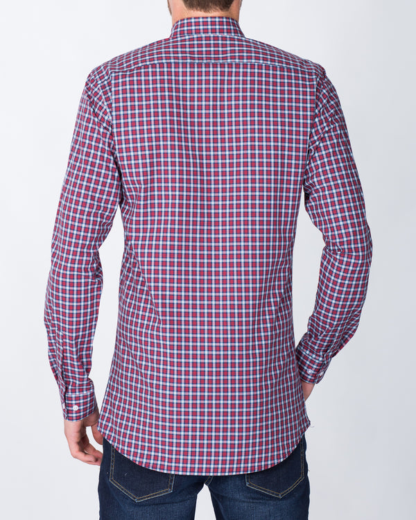 2t Slim Fit Long Sleeve Tall Shirt (tartan red)