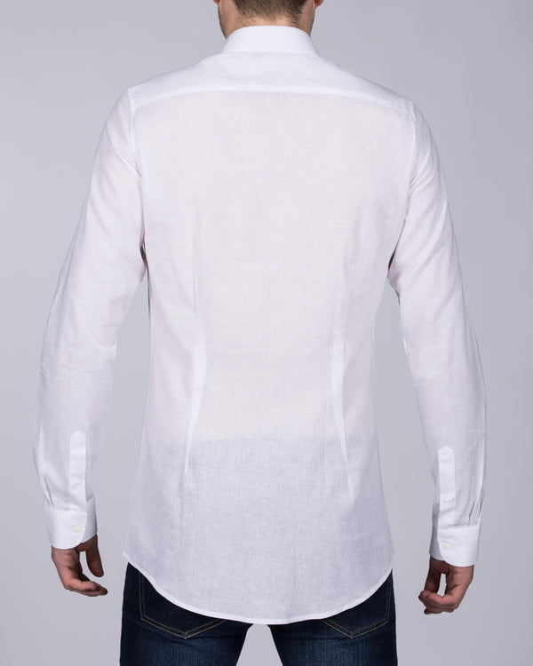 2t Slim Fit Long Sleeve Tall Linen Blend Shirt (white)