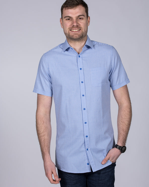 2t Slim Fit Short Sleeve Tall Gingham Shirt (blue)