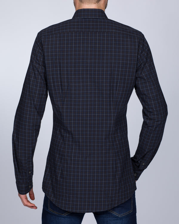 2t Slim Fit Long Sleeve Tall Checked Shirt (olive/navy)