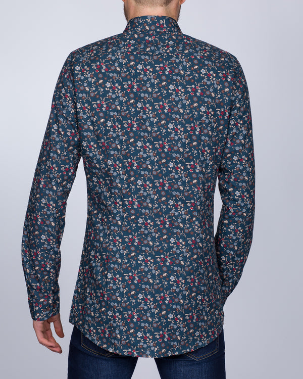 2t Slim Fit Long Sleeve Tall Floral Shirt (teal)