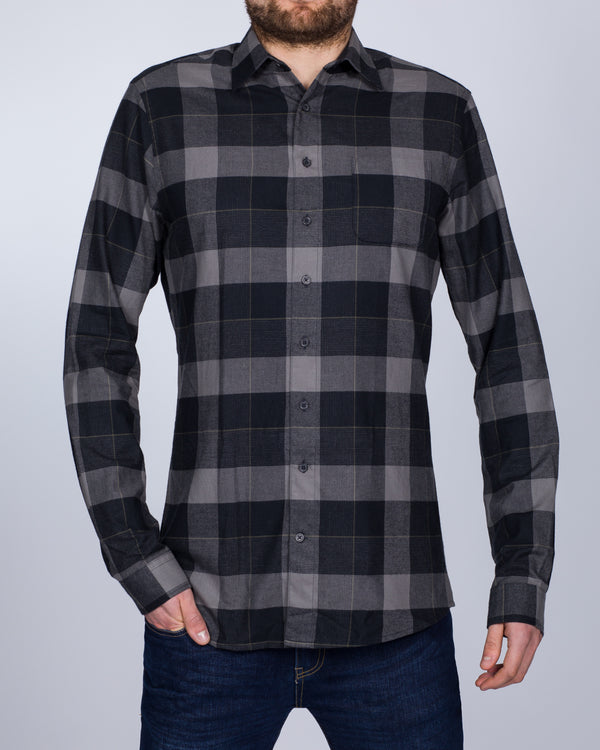 2t Slim Fit Long Sleeve Tall Checked Shirt (grey block)