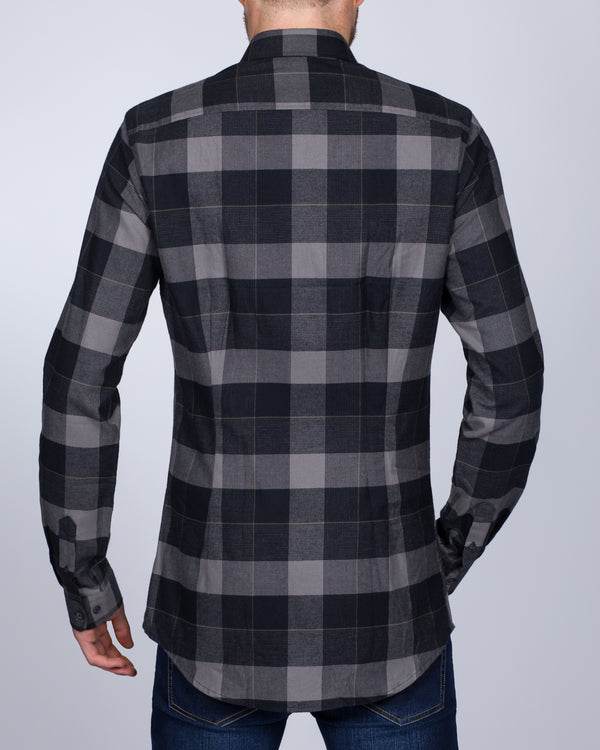 2t Slim Fit Long Sleeve Tall Checked Shirt (grey block)