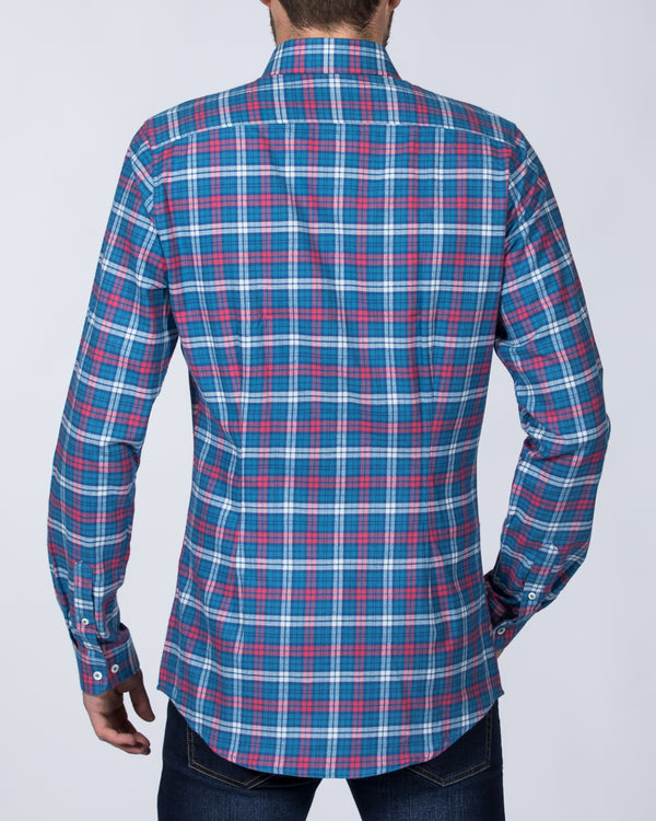 2t Slim Fit Long Sleeve Tall Checked Shirt (blue wash)