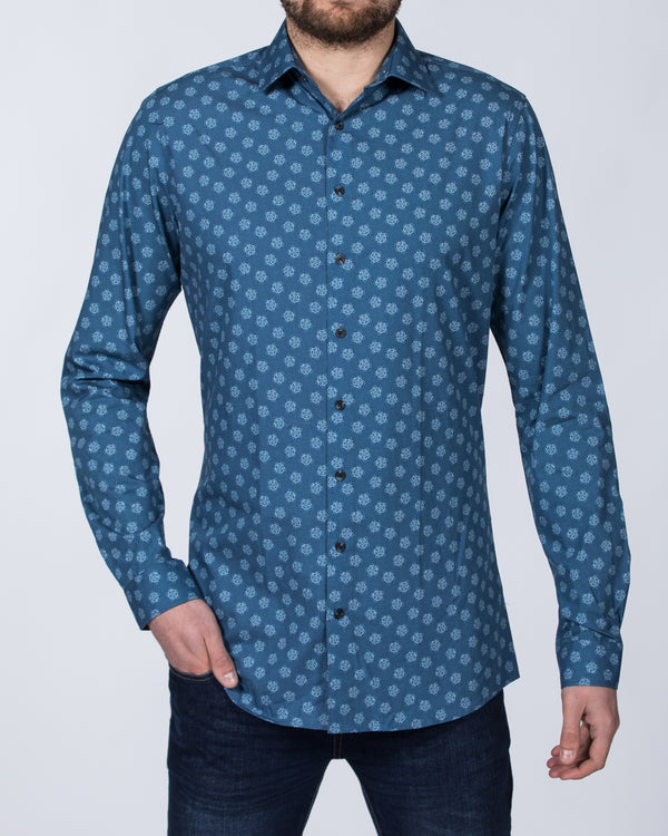 2t Slim Fit Long Sleeve Tall Floral Shirt (indigo)