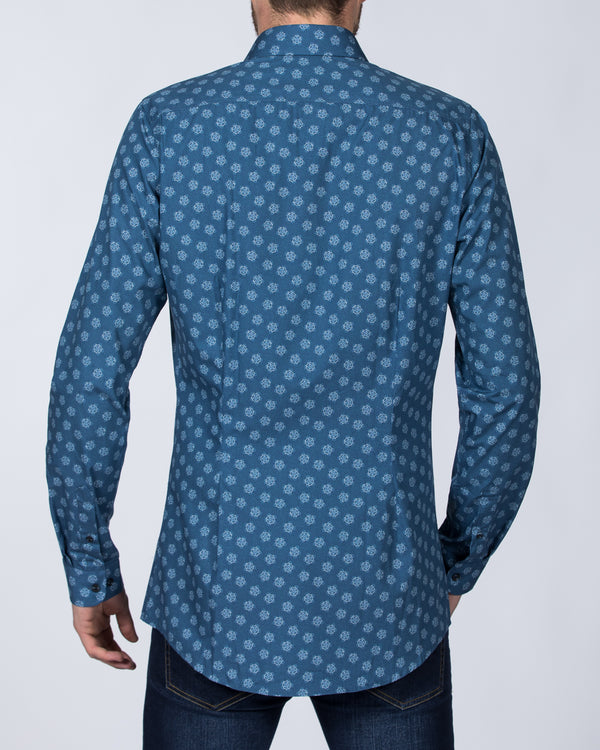 2t Slim Fit Long Sleeve Tall Floral Shirt (indigo)