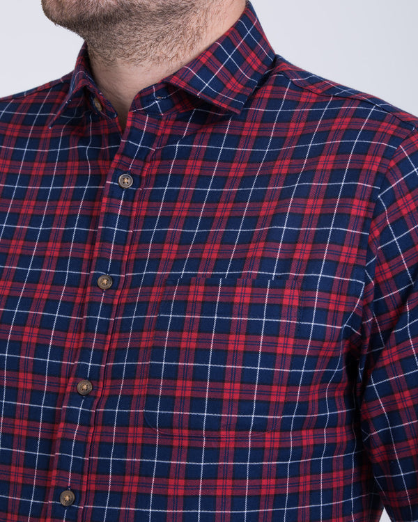 2t Slim Fit Long Sleeve Tall Shirt (red/navy check)