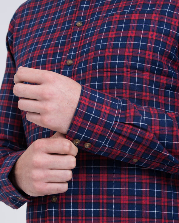 2t Slim Fit Long Sleeve Tall Shirt (red/navy check)