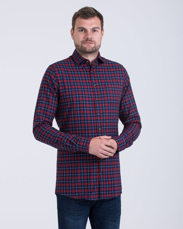 2t Slim Fit Long Sleeve Tall Shirt (red/navy check)