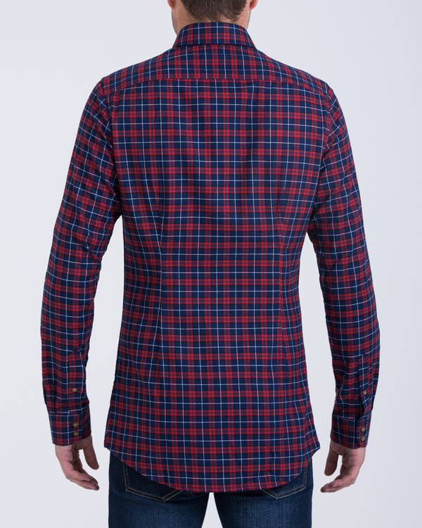 2t Slim Fit Long Sleeve Tall Shirt (red/navy check)