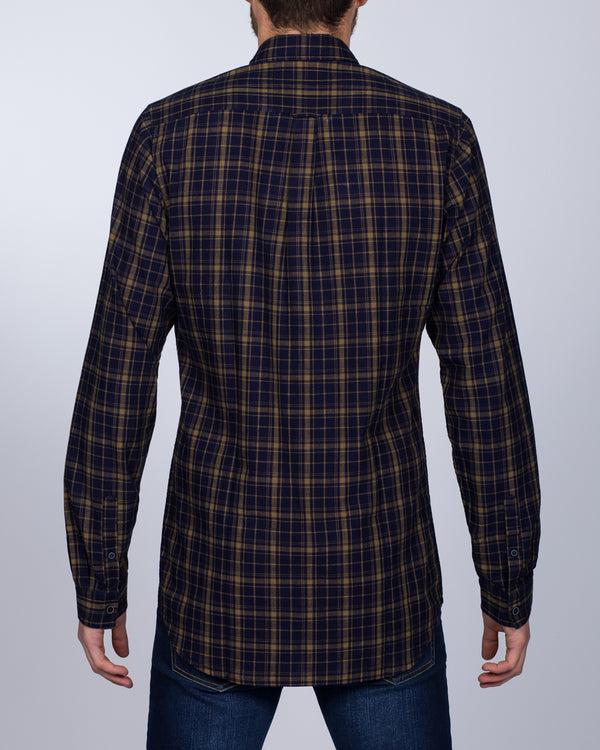 2t Slim Fit Long Sleeve Tall Checked Shirt (gold/navy)