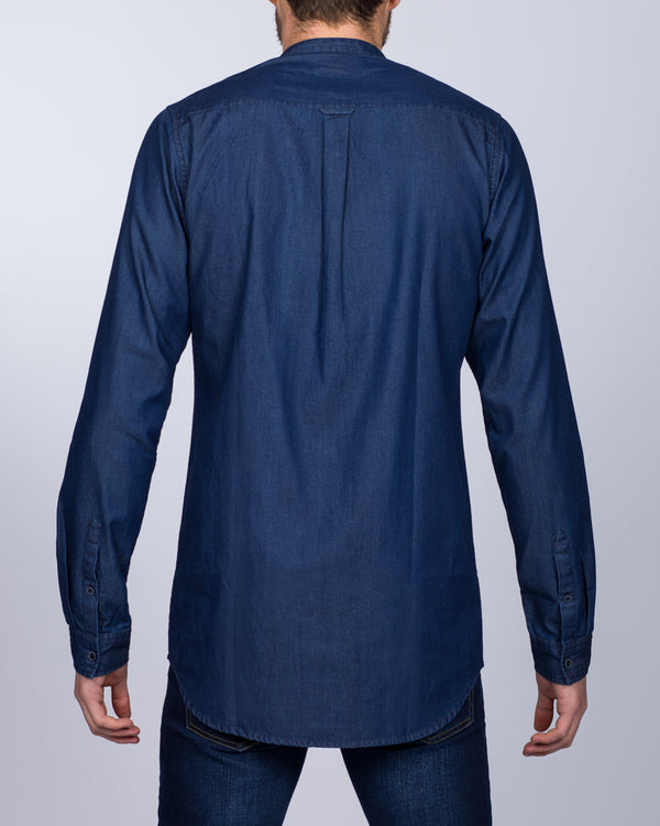 2t Slim Fit Long Sleeve Tall Grandad Shirt (indigo)