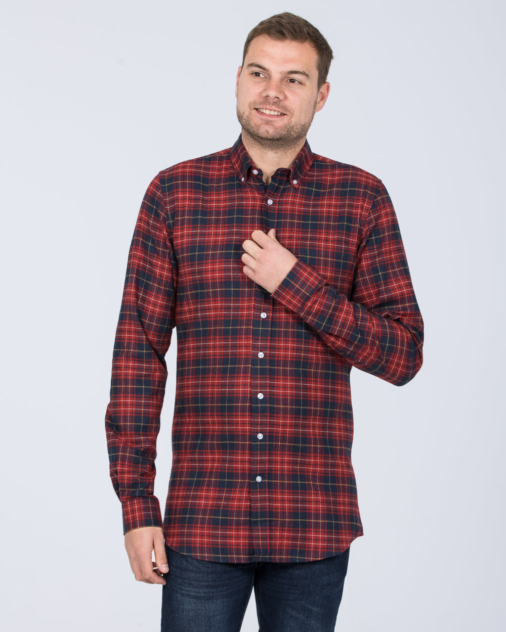 2t Slim Fit Long Sleeve Tall Checked Shirt (red/navy)