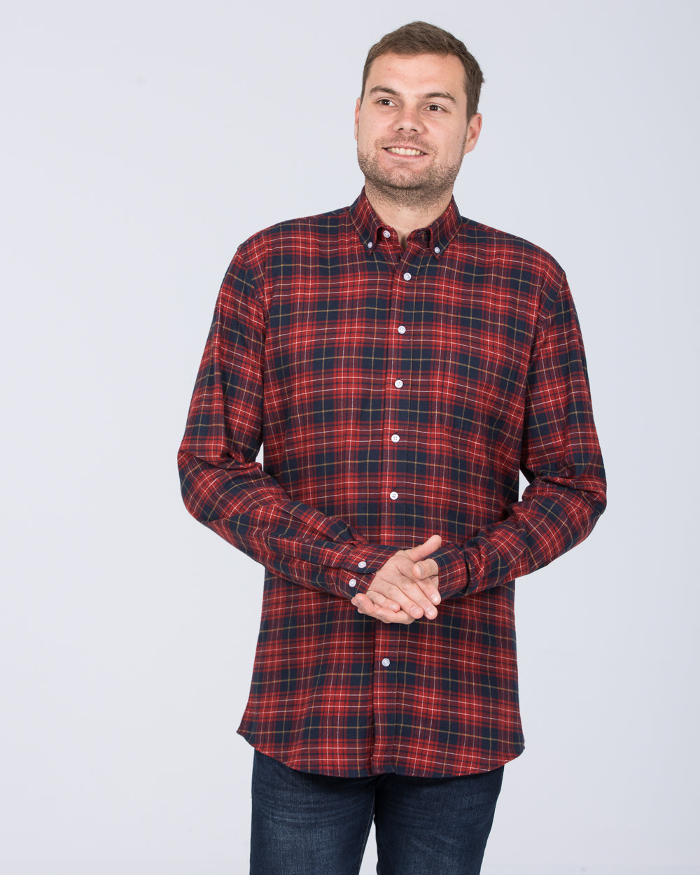 2t Regular Fit Long Sleeve Tall Checked Shirt (red/navy)