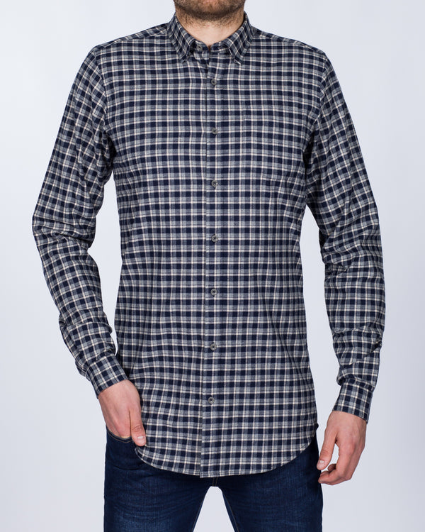 2t Slim Fit Long Sleeve Tall Checked Shirt (navy/beige)