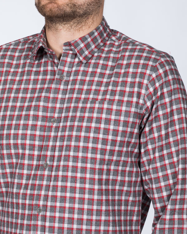 2t Slim Fit Langarm Hemd für große Größen kariert (grau/rot)