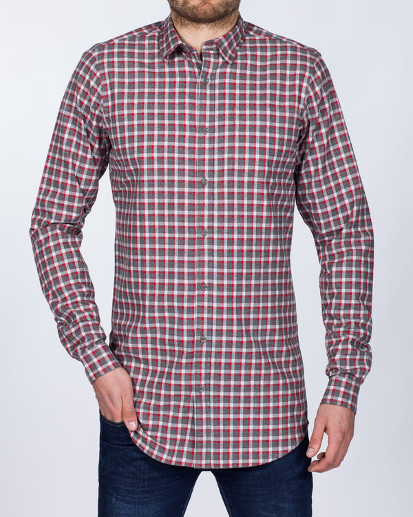 2t Slim Fit Long Sleeve Tall Checked Shirt (grey/red)