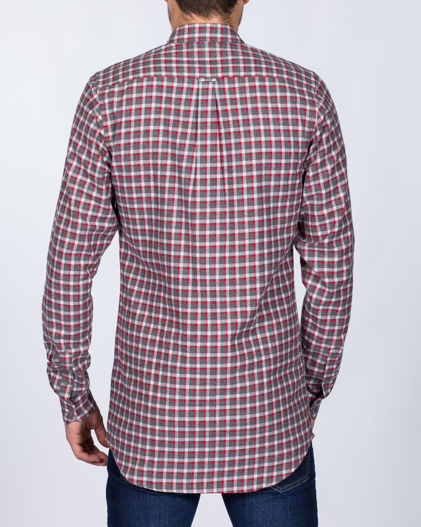 2t Slim Fit Long Sleeve Tall Checked Shirt (grey/red)