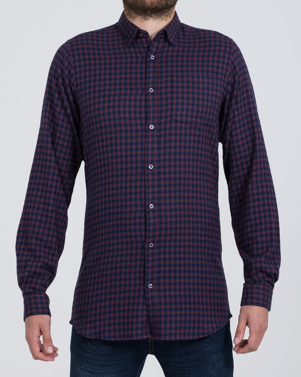 2t Slim Fit Long Sleeve Tall Checked Shirt (red)