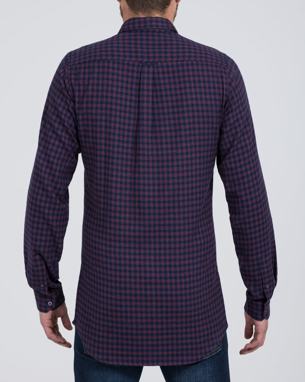2t Slim Fit Long Sleeve Tall Checked Shirt (red)