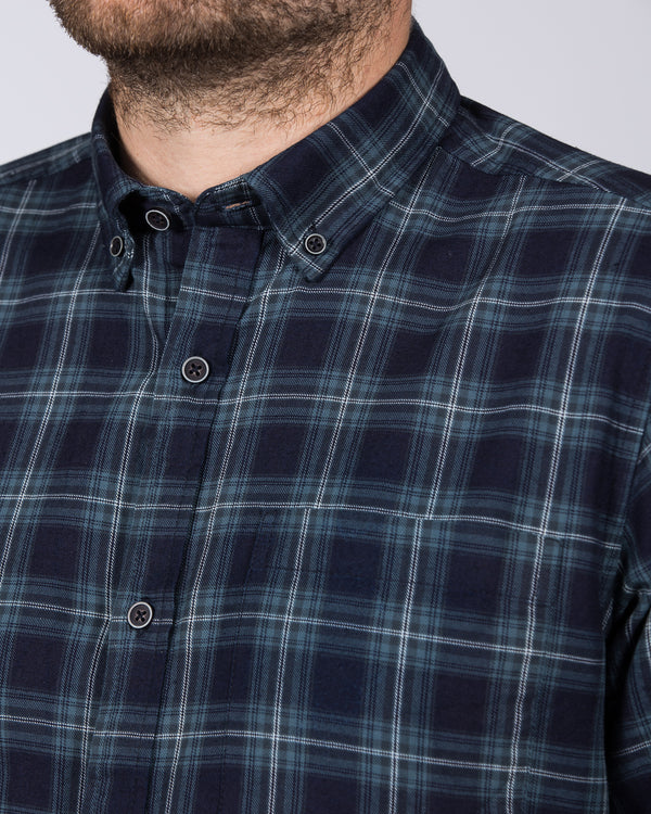 2t Slim Fit Long Sleeve Tall Checked Shirt (teal)