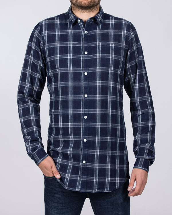 2t Slim Fit Long Sleeve Tall Checked Shirt (indigo)