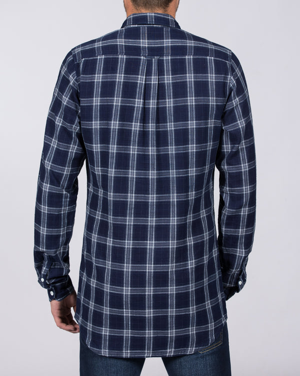 2t Slim Fit Long Sleeve Tall Checked Shirt (indigo)