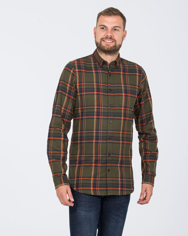 2t Slim Fit Tall Kariertes Hemd (Olive)