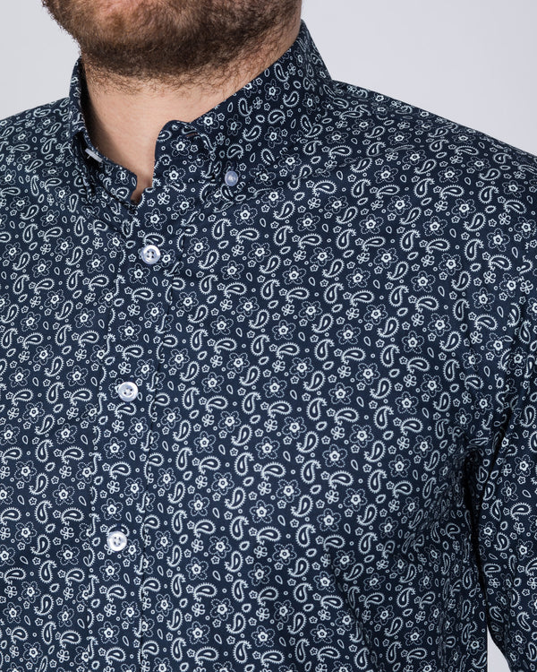 2t Slim Fit Long Sleeve Paisley Shirt (navy)