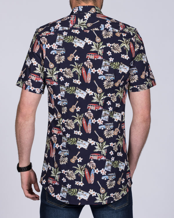 2t Leo Slim Fit Short Sleeve Tall Shirt (navy hawaiian)