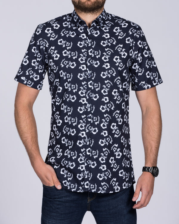 2t Leo Slim Fit Short Sleeve Tall Shirt (navy flowers)