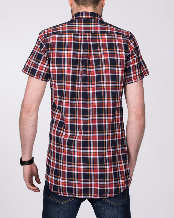 2t Slim Fit Short Sleeve Tall Shirt (red/navy check)