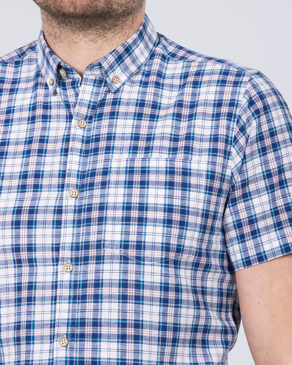 2t Tall Linen Blend Short Sleeve Shirt (blue/white check)