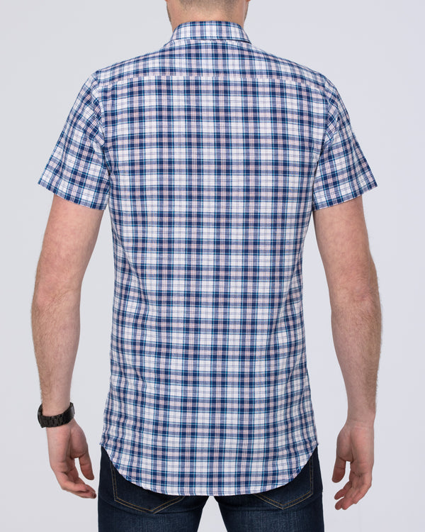 2t Tall Linen Blend Short Sleeve Shirt (blue/white check)