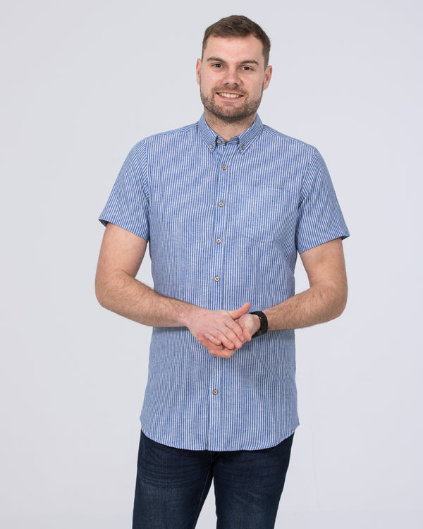 2t Tall Linen Blend Short Sleeve Shirt (navy stripe)