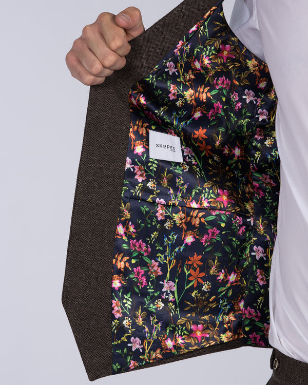 Skopes Jude Skinny Fit Tall Tweed Waistcoat (brown herringbone)