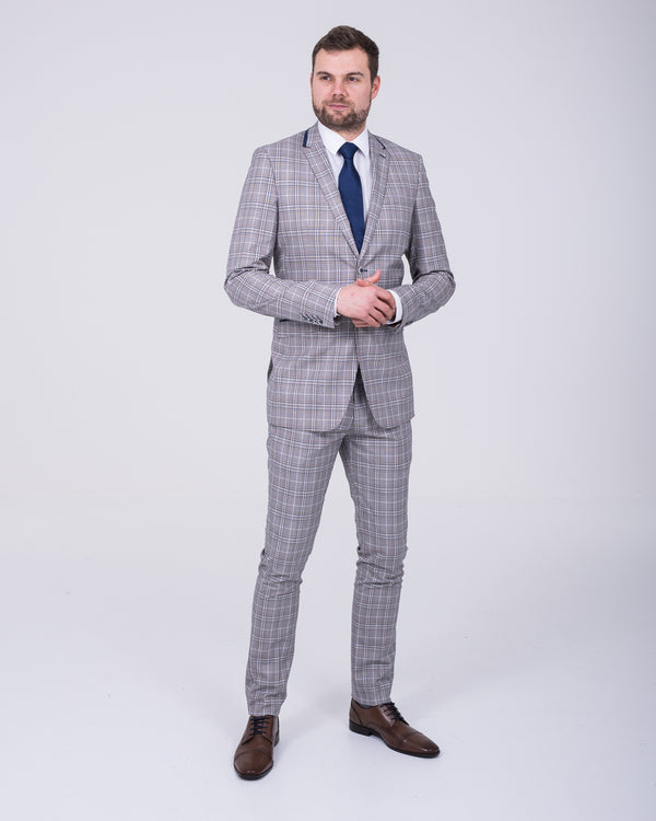 Skopes Whittington Slim Fit Tall Suit (stone/navy check)