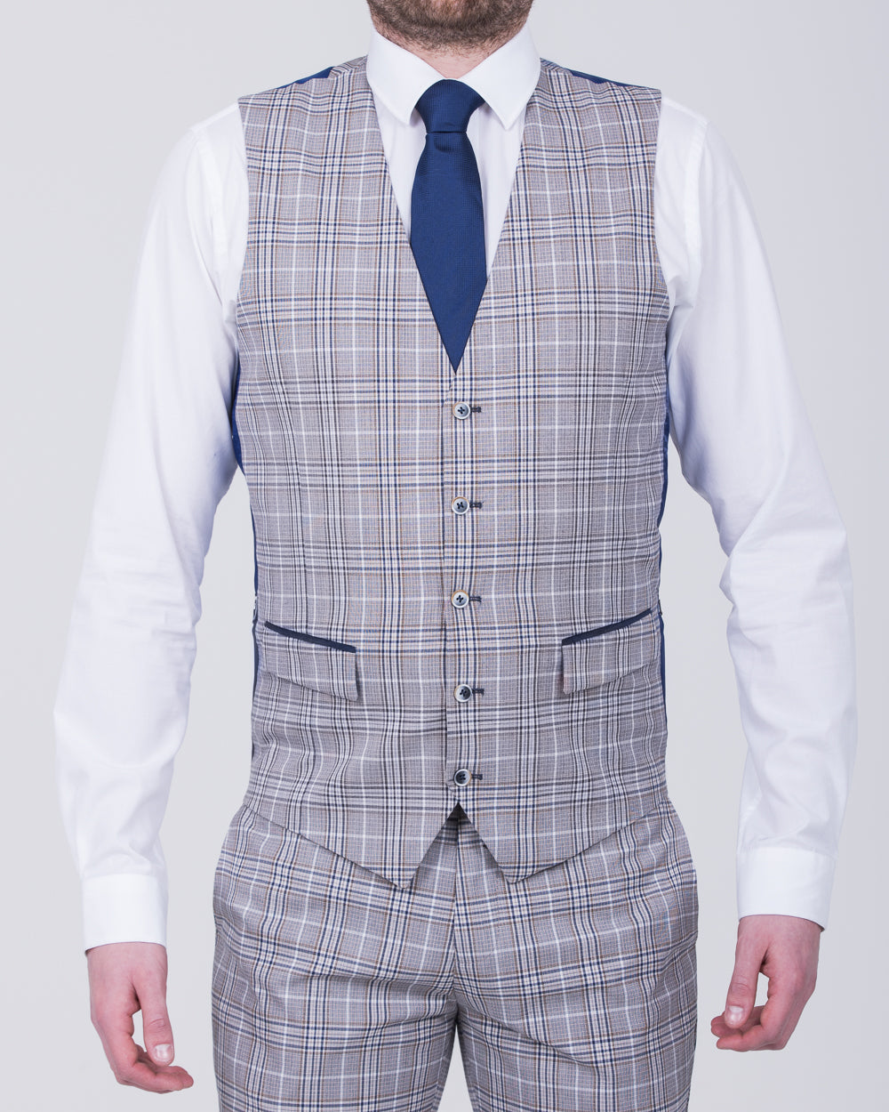 Skopes Whittington Slim Fit Tall Suit (stone/navy check)