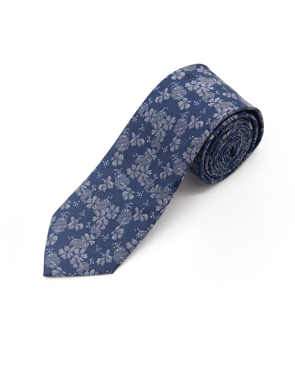 Double Two Extra Long Floral Patterned Tie (navy)